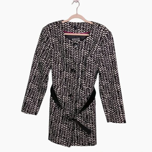 NWT EAST 5TH Womens XL Black White‎ Belted Coat Jacket Chevron Buttons Lined - Picture 1 of 10